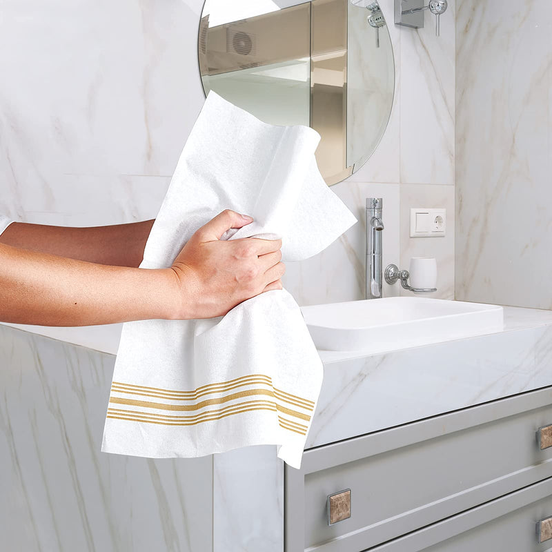 [Australia - AusPower] - 150 PACK Guest Towels Disposable Bathroom, Decorative Bathroom Napkins Linen Feel, Soft, and Absorbent Disposable Paper Hand Towel for Dinners, Kitchen, Parties, Weddings, Christmas Party Gold 