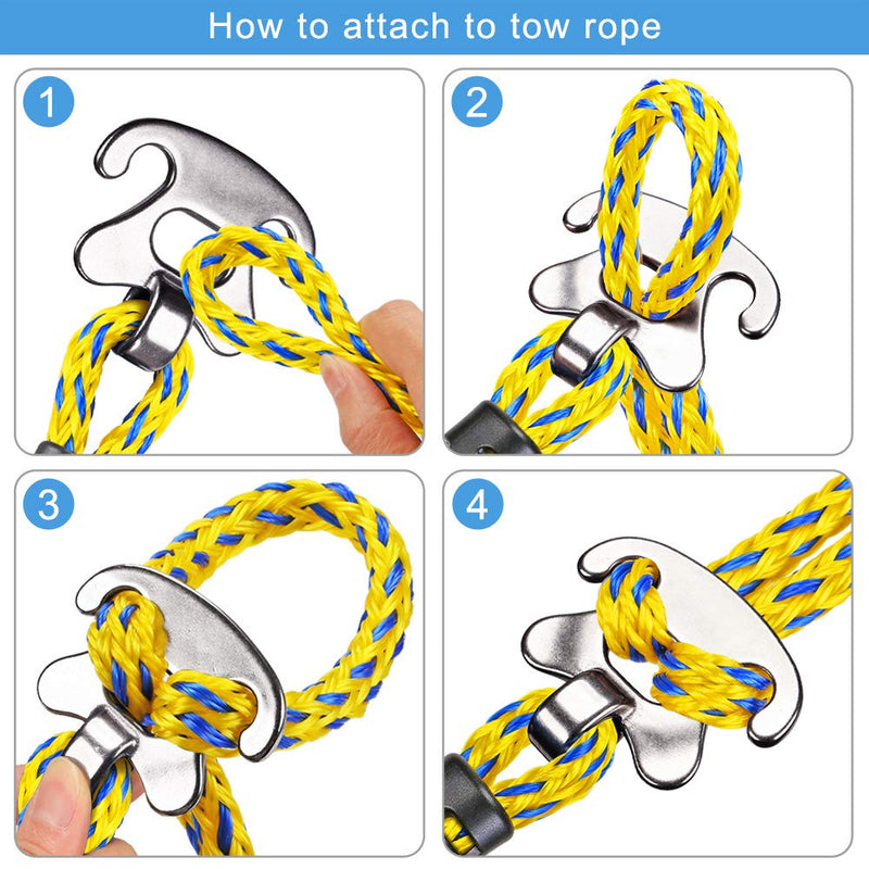 [Australia - AusPower] - SELEWARE Boat Tow Rope Quick Connector, Heavy Duty Towable Quick Connector, Tow Rope for Tubing with Stainless Steel Anchor Connector, Boat Water Sport Skiing Rope Line Attachment 18inch 18 Inch Yellow 1 