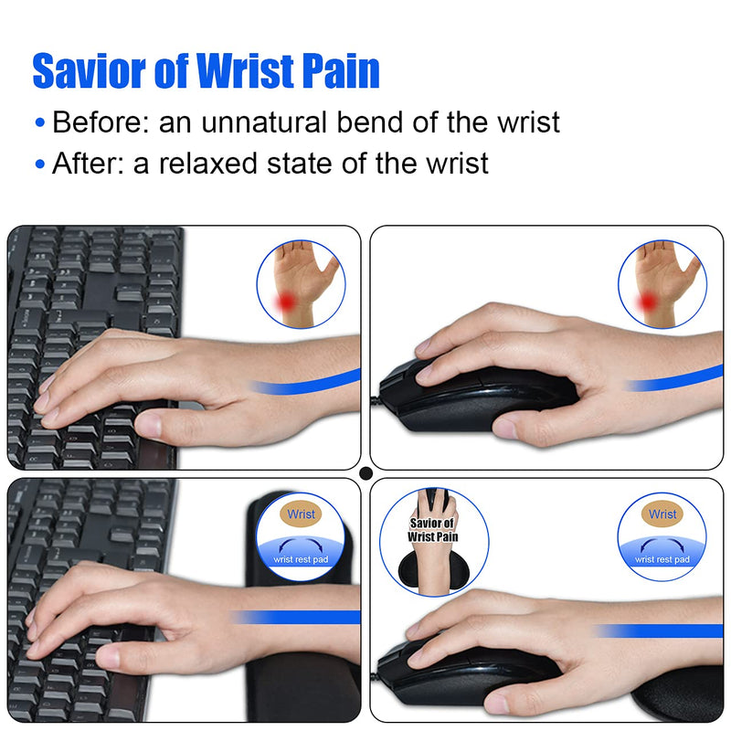 [Australia - AusPower] - JIKIOU Keyboard Wrist Rest, Wrist Support Pads for Keyboard and Mouse, Memory Foam Ergonomic Cushion for Carpal Tunnel, Mouse Rest Pad Pain Relief Easy Typing for Computer, Laptop, Office, Black 