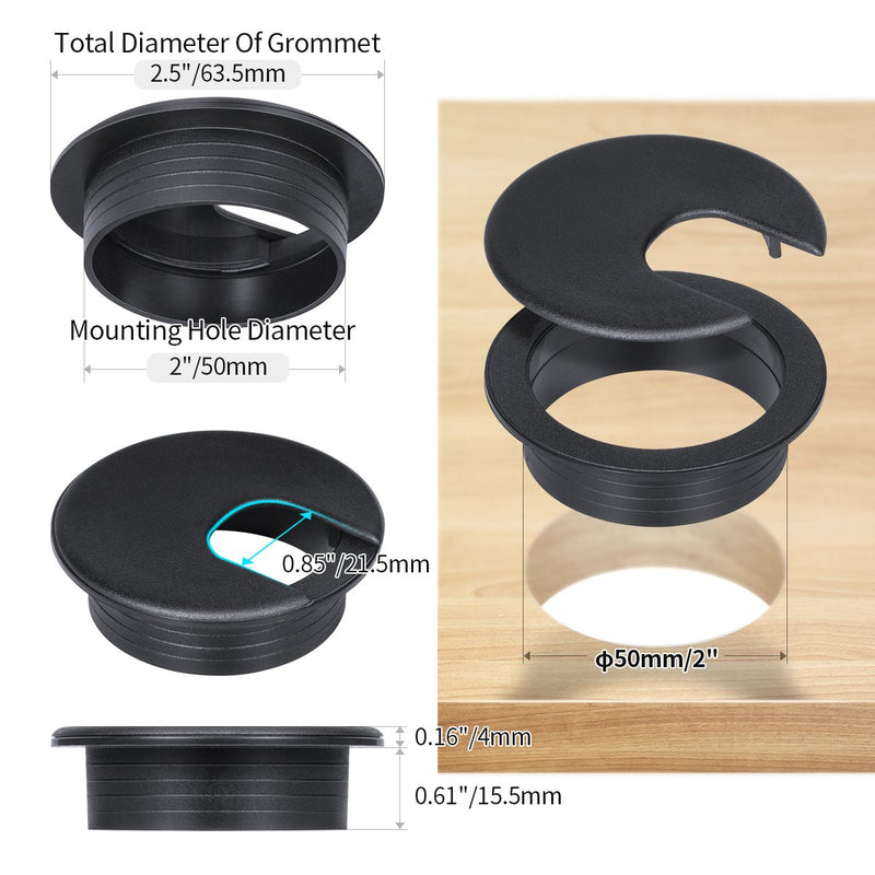 [Australia - AusPower] - Desk Grommet 2 Inch, Plastic Desk Cord Cable Hole Cover Grommet - 10 Packs, Black 