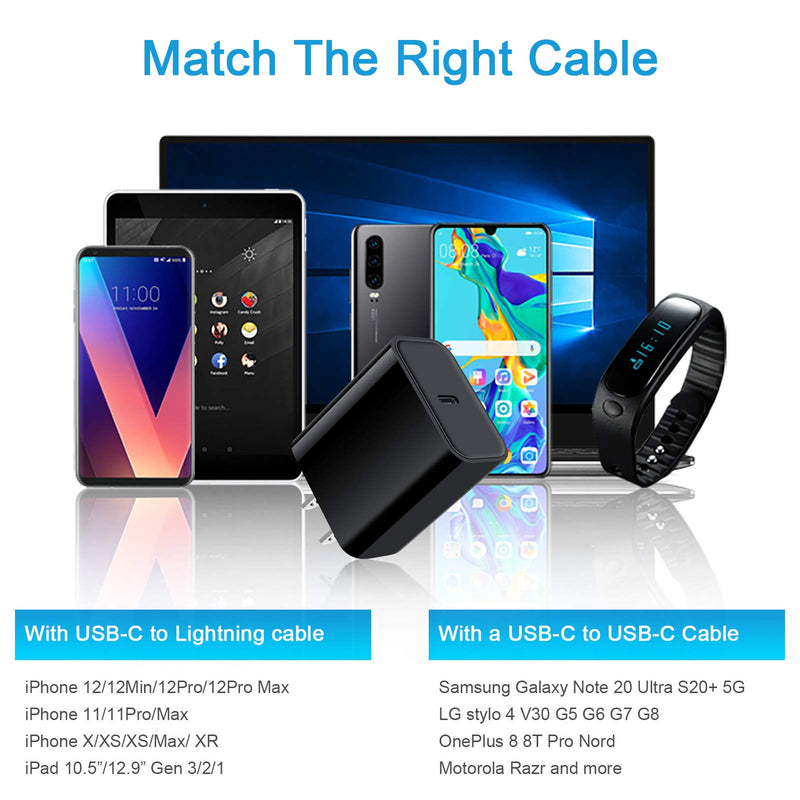 [Australia - AusPower] - USB C Charger, 20W Fast Type C Wall Charger Block, PD USB-C Power Adapter Fast Charging Brick Plug Compatible for iPhone 12 Pro/Samsung Galaxy M12 S21 S20 Ultra 5G S20+/Motorola/OnePlus/Google Pixel black 
