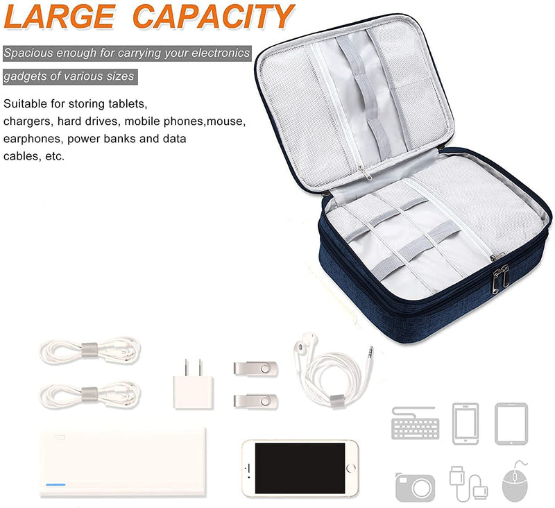 [Australia - AusPower] - Electronic Organizer Travel Universal Cable Organizer Electronics Accessories Cases for Cable, Charger, Phone, USB, SD Card,1Pack Blue Triple Layer /11.02" x 8.27" x 3.94" 