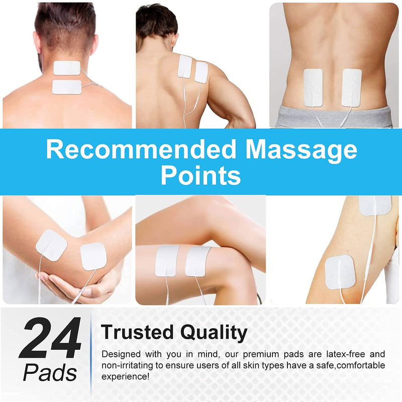 [Australia - AusPower] - TENS Unit Replacement Pads, 24 PCS Premium Thickened Reusable Self-Adhesive Electrode Pads for EMS Muscle Stimulator Massager, 2"x4" - 8 Pcs and 2"x2" - 16 Pcs 