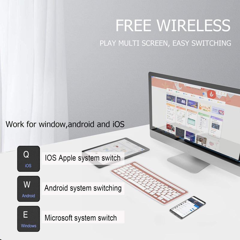 [Australia - AusPower] - RIIEYOCA Multi-Devcie Bluetooth Keyboard, Dual Mode & Rechargeable Slim Wireless Keyboard, Switch to 2 Devices (Rose Gold) 