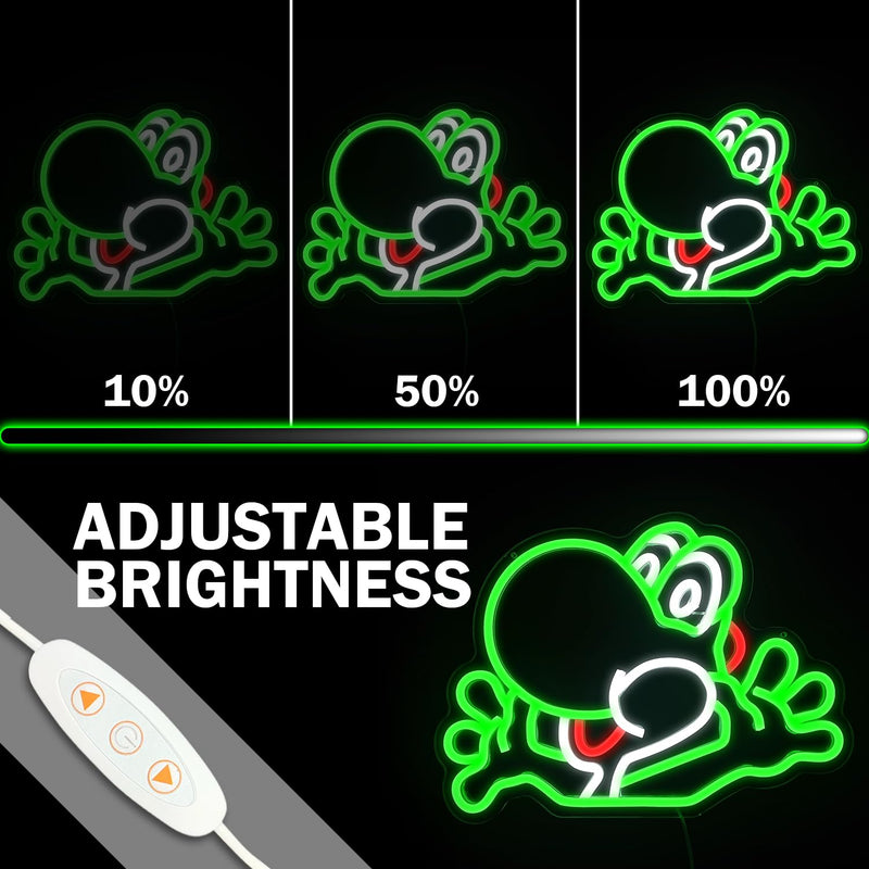 [Australia - AusPower] - Yoshi Neon Sign for Wall Decor Dimmable Anime Neon Sign Green Led Anime Neon Lights Mario Neon Signs Kids Neon Sign Anime Gamer Neon Sign for Game Room Living Room For Kids Teens Boys Gifts Yoshi 