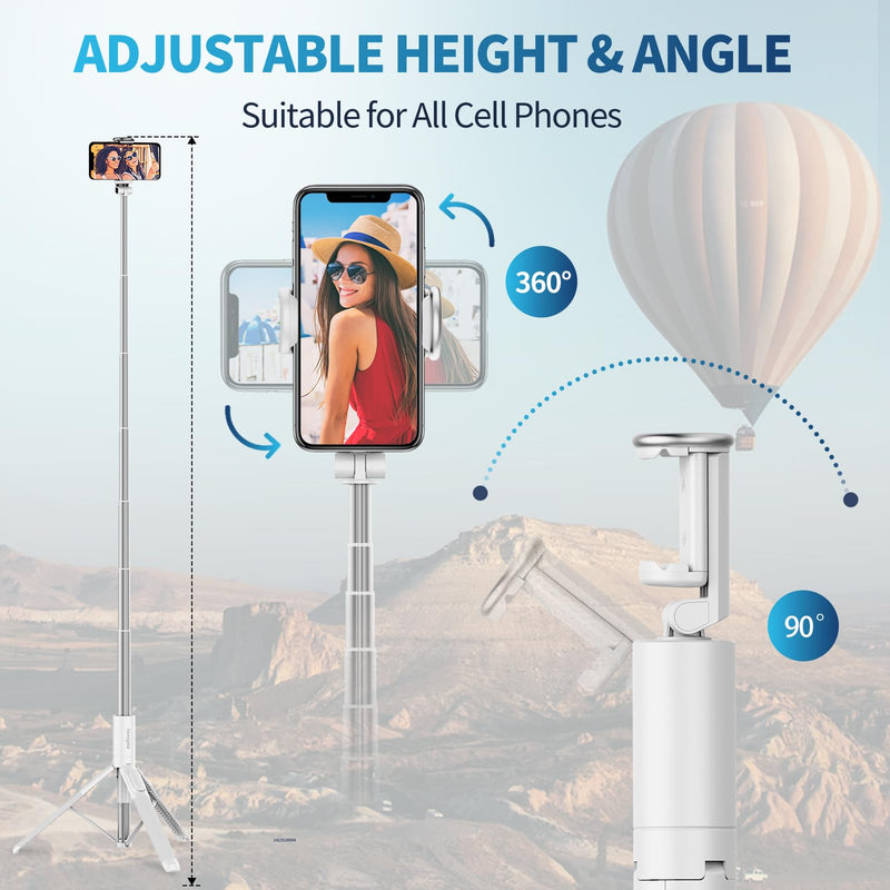 [Australia - AusPower] - Sensyne 60" Phone Tripod & Selfie Stick, Lightweight All in One Phone Tripod Integrated with Wireless Remote Compatible with All Cell Phones for Selfie/Video Recording/Photo/Live Stream/Vlog (White) White 60‘’ 