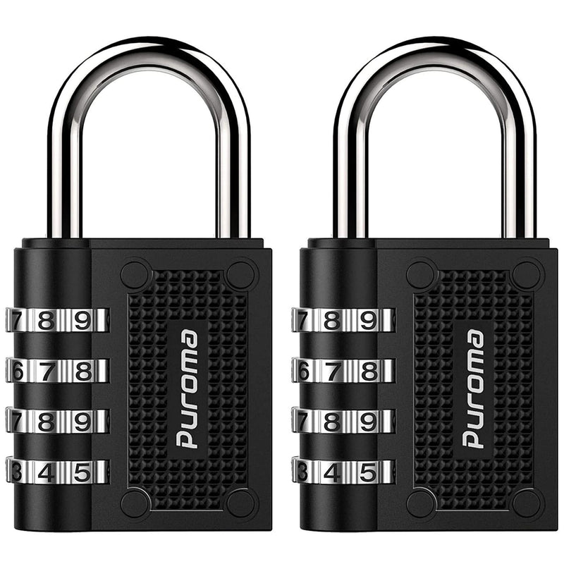 [Australia - AusPower] - Puroma 2 Pack Combination Locks Outdoor Waterproof Padlock for School Gym Locker Outdoor Fence Hasp Cabinet Toolbox Locker (Black) 1.3 Inch Black 