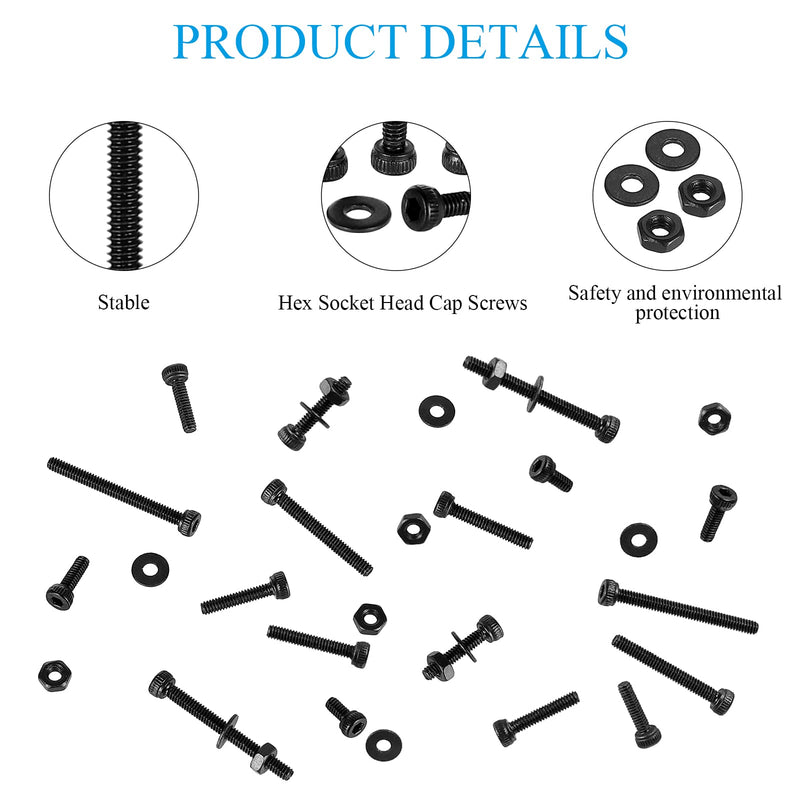 [Australia - AusPower] - HanTof 410Pcs Fully Threaded Machine Screws Bolt M2 x 4/6/8/10/12/16/20mm,Small/Tiny/Micro Hex Socket Head Cap Screws Nuts and Flat Washers Assortment Kit with Hex Wrench，Black 12.9 Grade Alloy Steel 410Pcs M2 Socket Cup Head Screw-12.9 