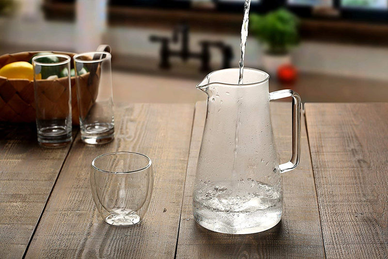 [Australia - AusPower] - 52 Ounces Borosilicate Glass Pitcher with Handle - Heat Resistant Water Carafe with Stainless Steel Lid - Large Beverage Pitcher for Homemade Juice and Iced Tea 
