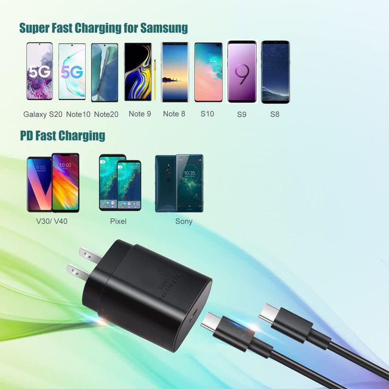 [Australia - AusPower] - USB C Fast Charger, Excgood 25W Super Fast Charging Wall Charger with USB-C Type C Cable (6.6ft) Compatible with Samsung Galaxy S22/S21+ Ultra/FE, Note 10/20/S20/A80/A70,Pixel 5/4/3XL/3A,Tab and More 