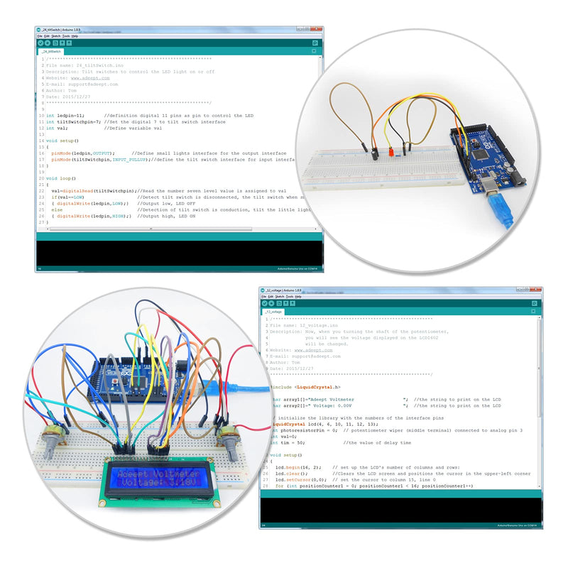 [Australia - AusPower] - Adeept Ultimate Starter Kit Compatible with Arduino IDE Mega 2560 LCD 1602, Stepper Motor, ADXL345, Learning Kit with PDF Guidebook 