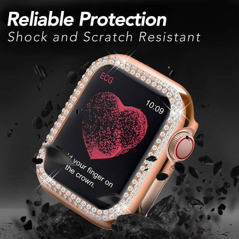 [Australia - AusPower] - Yolovie Compatible for Apple Watch Case 40mm Series 6 5 4 SE Bling Cases Crystal Diamond Shiny Rhinestone Bumper Protective Frame for Women Girl iWatch Face Cover (Double Diamonds, 40mm Rose Gold) 