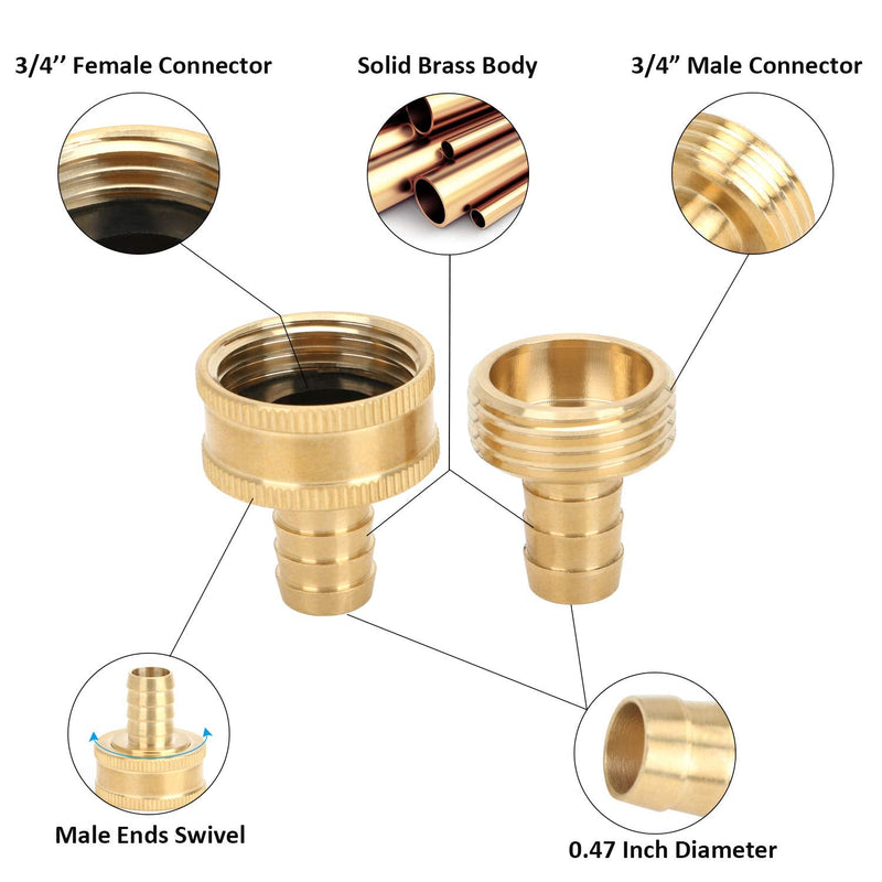 [Australia - AusPower] - STYDDI Garden Hose Repair Kit, Solid Brass Water Hose Mender Female and Male Hose Connector with Clamps, Fit Standard 1/2" Rubber Garden Hose, 4 Set For 1/2" Rubber Garden Hose 