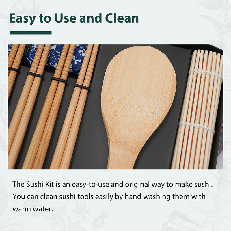 [Australia - AusPower] - Soeos Beginner Sushi Making Kit, 10 Piece Bamboo Sushi Kit with 2 Bamboo Rolling Mats, 5 Pairs Chopsticks, Paddle, and Spreader, All Natural, Sushi Making Kit Gift Set, Sushi Maker Kit, Sushi Maker. 