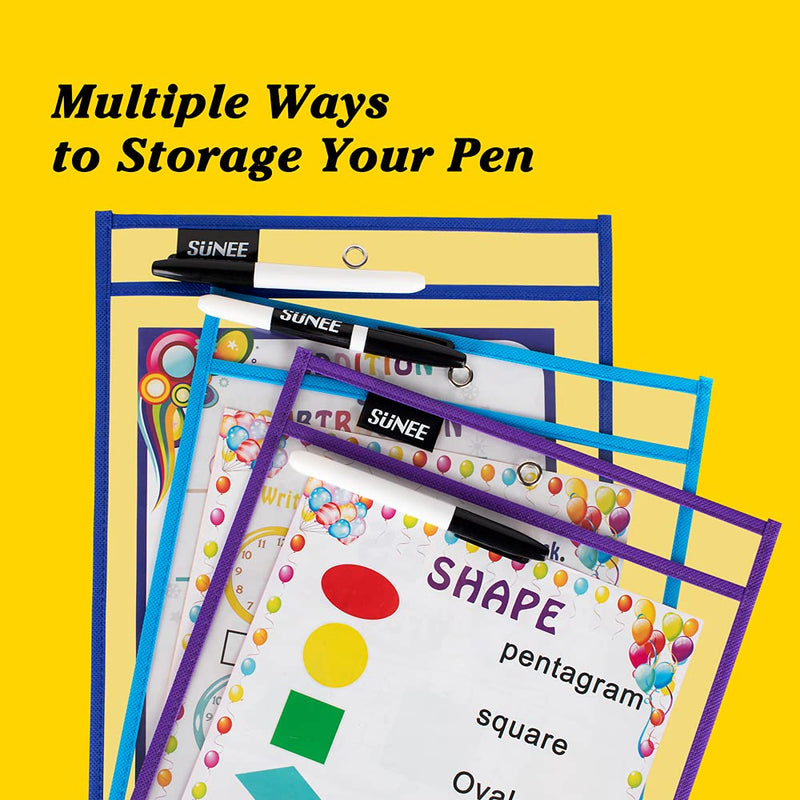 [Australia - AusPower] - SUNEE 10 Packs Oversized Reusable Dry Erase Pocket Sleeves with Binder Ring, 10 Assorted Colors 10x14 Ticket Holders, Clear Plastic Sheet Protectors, Teacher School Classroom Supplies 