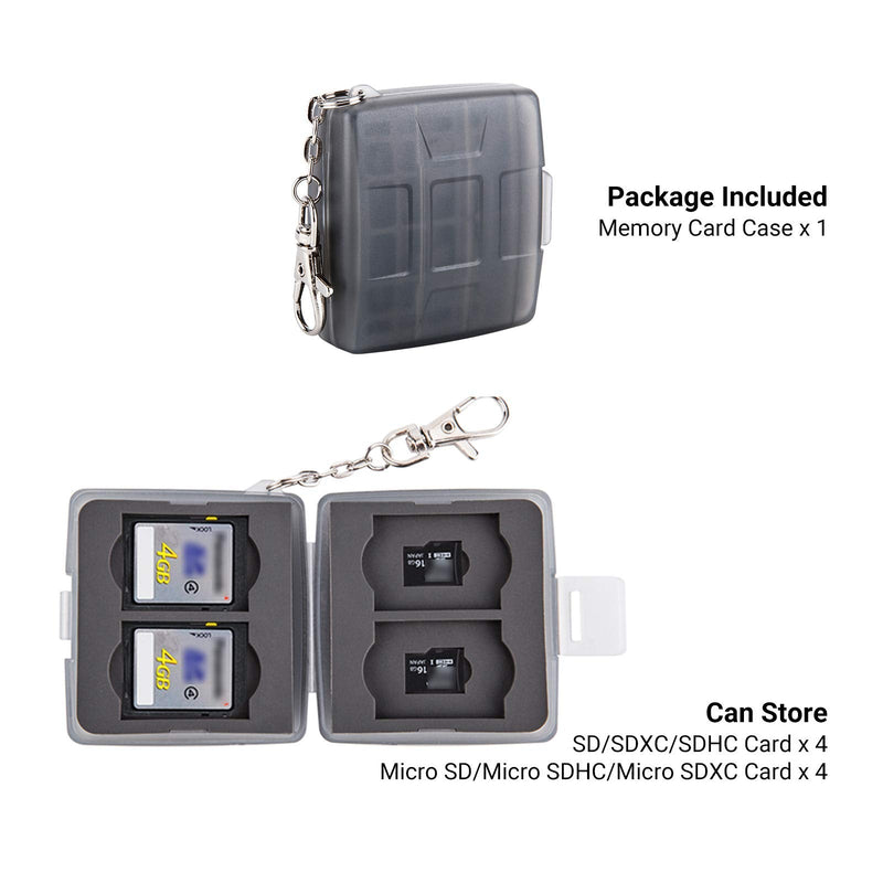 [Australia - AusPower] - 8 Slots Memory Card Case for 4 SD/SDHC/SDXC Cards and 4 Micro SD/TF Cards,Anti-Dust Crush Resistance,SD Card Case Small Micro SD Holder with Chain (Gray) Gray 