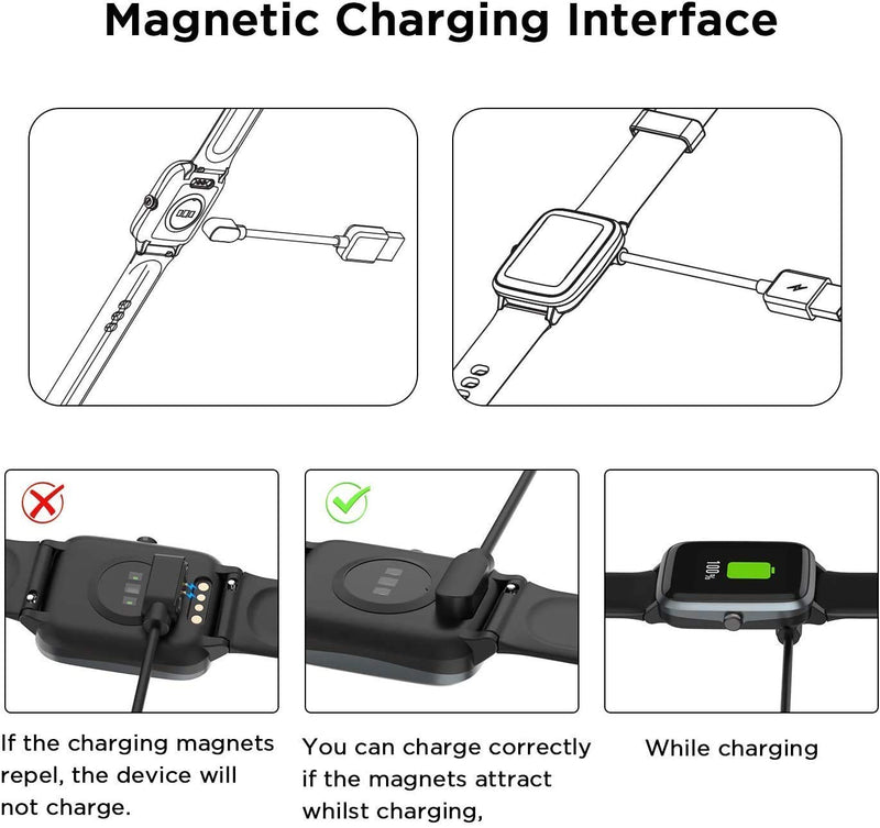 [Australia - AusPower] - Compatible with Stiive Smartwatch LCW01 Charger, Magnetic USB Charging Cable Replacement Charger Cable Compatible with Stiive 1.28 Smartwatch/Lovtutu Smartwatch/Moowhsh Smartwatch 1.28'' (Black) Black 