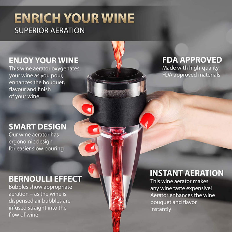 [Australia - AusPower] - Wine Aerator - New 2021 Luxury Wine Air Aerator - Red Wine Decanter Aerator - Wine Aerator Wine Pourer - Wine Filter Sulfite Soften - Wine Decanters Areators for Wine Bottle - WineGuide Ebook 