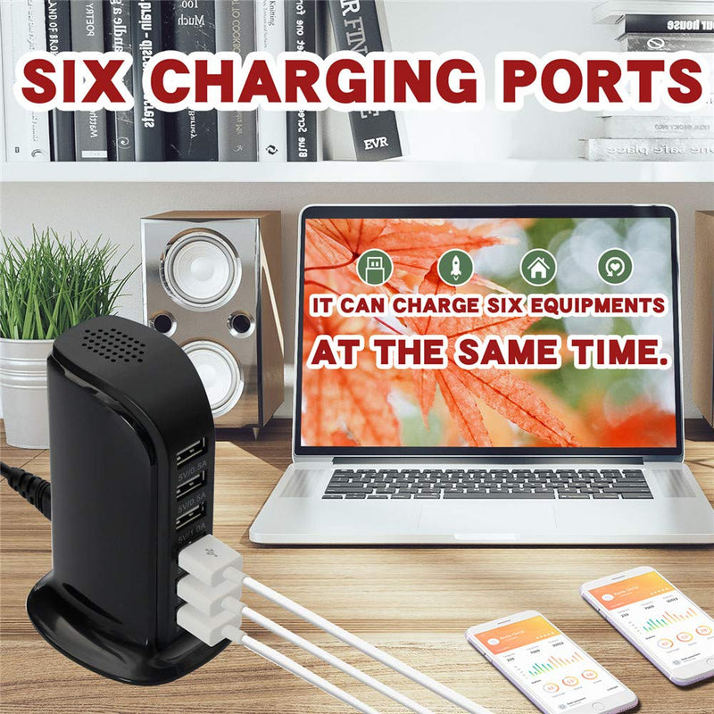 [Australia - AusPower] - Quick Charge 3.0 USB Wall Charger 6 Ports Desktop QC 3.0 USB Charging Station Travel Charger Fast Charging Compatible with Phones,Tablets Smartphones and More(Black) Black 