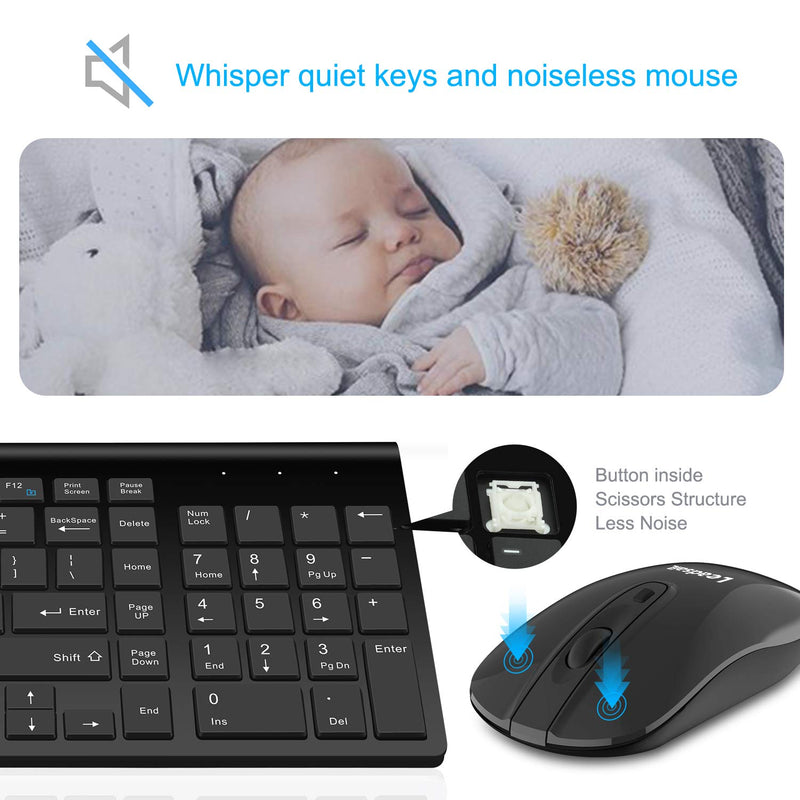 [Australia - AusPower] - LeadsaiL Wireless Keyboard and Mouse, Wireless Mouse and Keyboard Combo, Cordless USB Computer Keyboard and Mouse Set, Ergonomic, Silent, Compact Slim for Windows Laptop, Apple, iMac, Desktop, PC Black 
