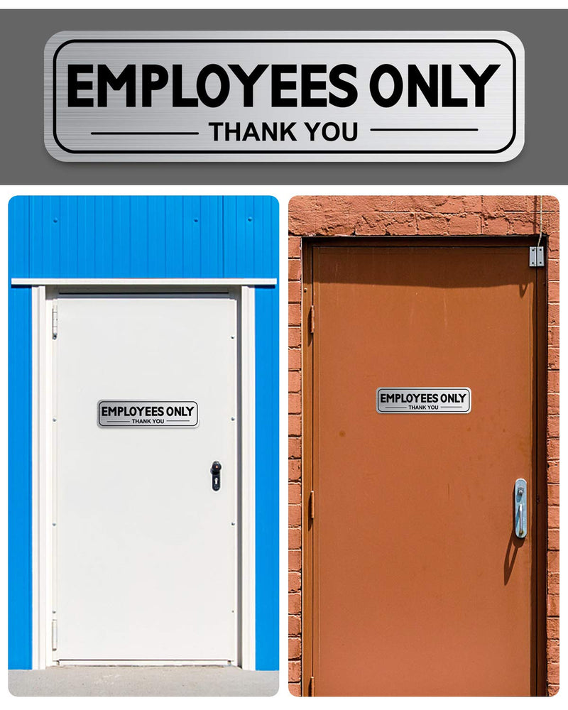 [Australia - AusPower] - 2pcs Employees Only Sign Stickers, Metal like Brushed Silver, 9"x2.5", Back Adhesive, Waterproof and Fade Resistant, Thick Premium Quality Vinyl, for Business Door Wall Signboard Office Store Restroom 