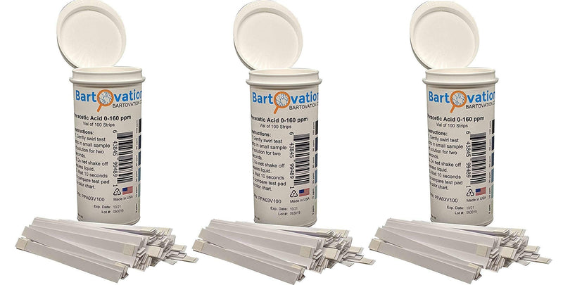 [Australia - AusPower] - Peracetic Acid Test Strips, 0-160 ppm [3 Vials of 100 Strips in Moisture-Wicking Bottles] 