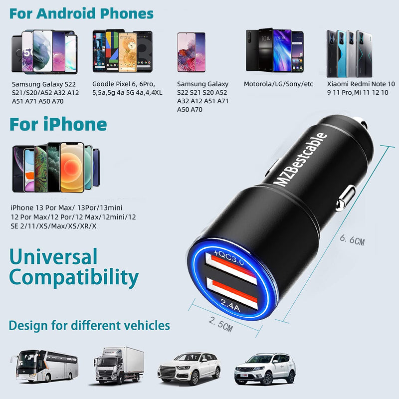 [Australia - AusPower] - Fast Car Charger Adapter and Cable for Samsung Galaxy A32 A42 5G A02S,Moto Motorola G Stylus/G Power 2021 202,Edge,One 5G Ace/Z4 Z3 Play,LG V60 Thinq K51 Q70 G8 G7 V50 Velvet Wing 5G,Quick Charge 3.0 