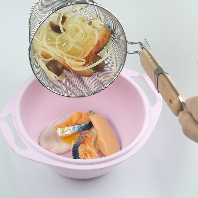 [Australia - AusPower] - Tenta Kitchen Miracle Noodle Angel Hair Pasta Noodle Blanching Basket, Barilla Thin Spaghetti Pasta Deep Strainer Skimmer with Wooden Handle (5.51Inch/14cm) 
