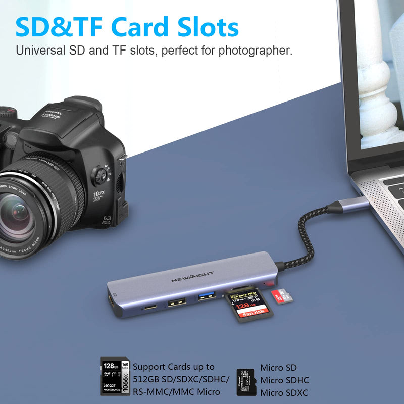 [Australia - AusPower] - USB C Hub USB-C to HDMI Adapter - Newmight 6 in 1 USB C Docking Station with 100W Power Delivery HDMI 4K@30HZ USB3.0 Fast Data Transfer SD/TF Card Reader, for MacBook and Other Type C Devices 