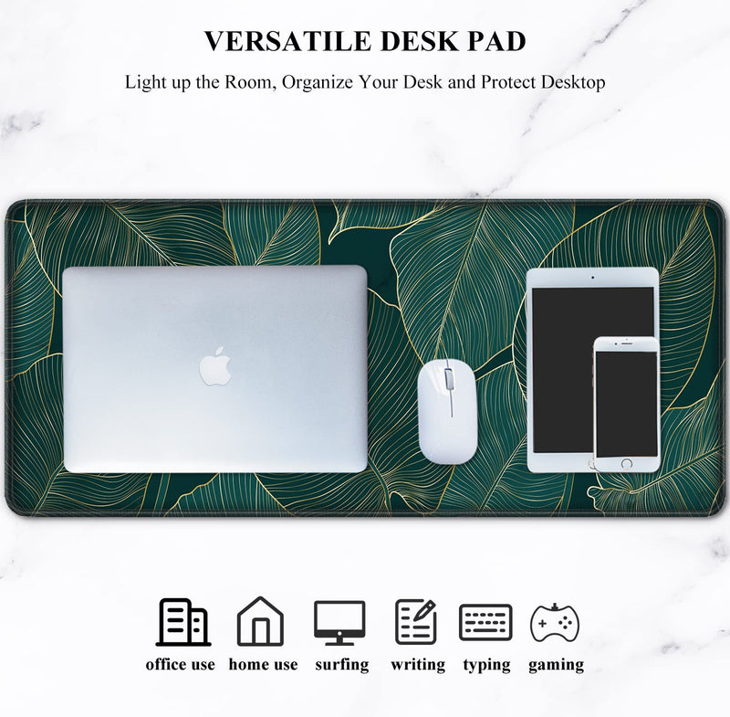 [Australia - AusPower] - Auhoahsil Desk Pad, XL Extended Large Gaming Mouse Pad 31.5 x 11.8 Inch, Waterproof Mousepad with Stitched Edge, Non-Slip Computer Keyboard Laptop Mat for Women Men Office Work, Teal Tropical Leaves 