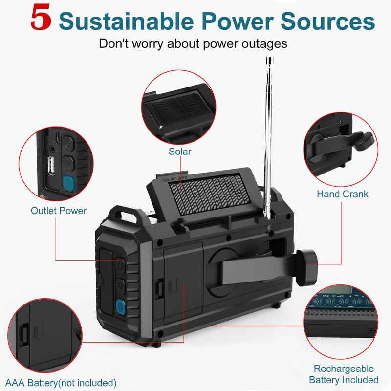 [Australia - AusPower] - Auto NOAA Alert Digital Weather Radio 5000 Solar Hand Crank AM FM Shortwave Portable Battery Operated Emergency Survival Radio with Camping Flashlight,Reading Lamp,USB Charger,SOS,Clock,LCD Display Blue(Auto Alert) 