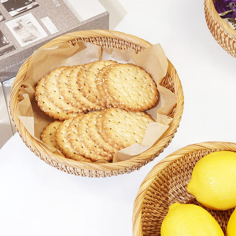 [Australia - AusPower] - Small Round Keys Storage Basket for Entryway Table Tabletop Wicker Catchall Organizer Woven Basket for Keys Wallet Remote Control Cards Crackers Fruit Candy Serving Basket 
