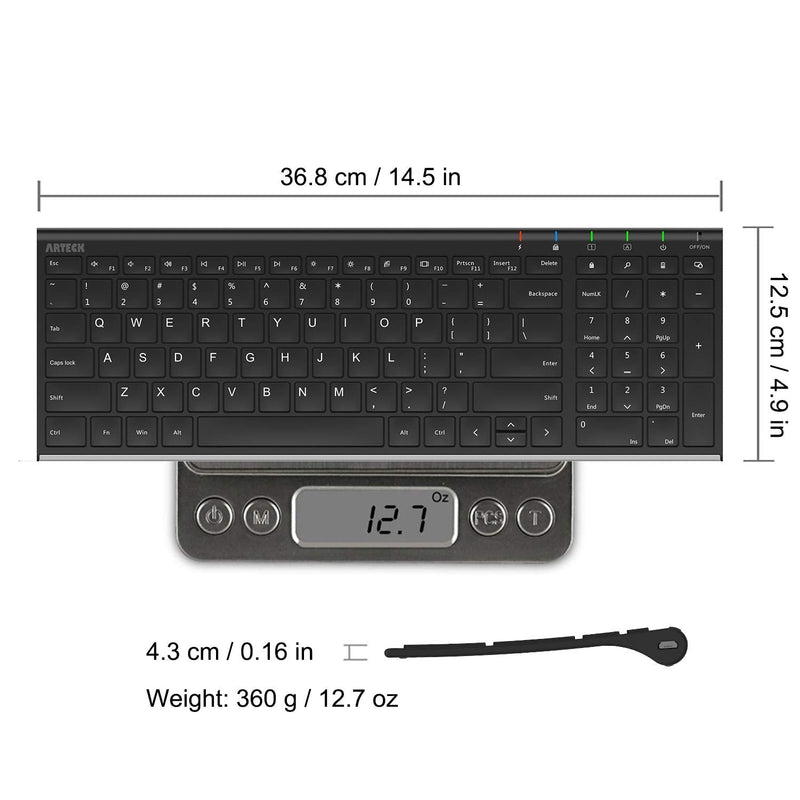 [Australia - AusPower] - Arteck HW193 2.4G Wireless Keyboard Stainless Steel Ultra Slim Full Size Keyboard with Numeric Keypad for Computer/Desktop/PC/Laptop/Surface/Smart TV and Windows 11/10/8 Built in Rechargeable Battery 