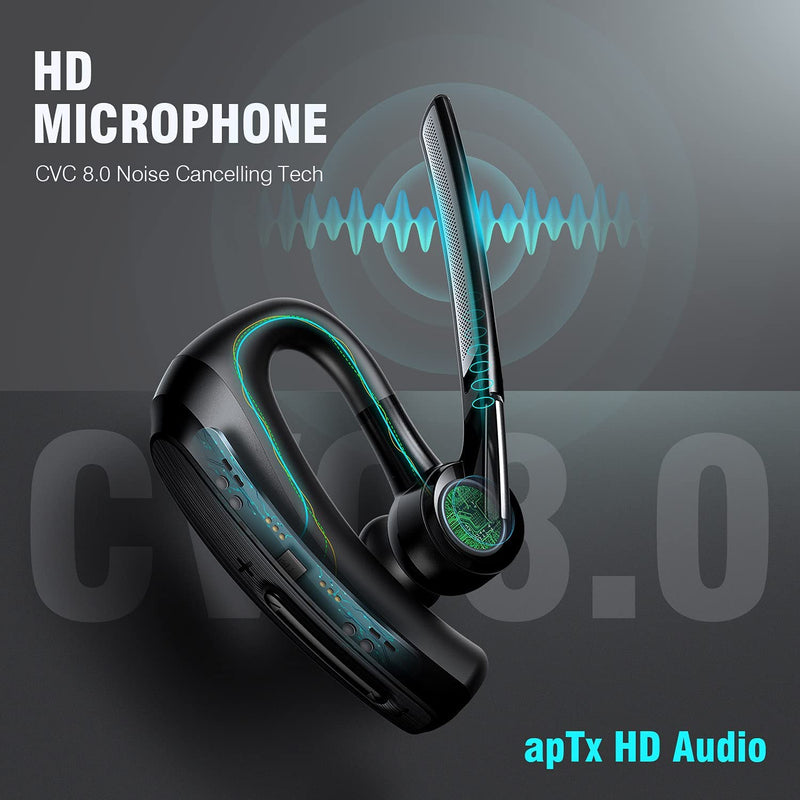 [Australia - AusPower] - Bluetooth Headset, Bluetooth Earpiece 16 Hours Talktime with CVC8.0 Noise Cancelling Mic Mute Key Hands-Free Earphones for Cell Phones PC Laptop Business Truck Driver Office Call Center Skype 