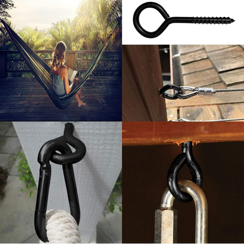 [Australia - AusPower] - 4 Pcs 5 Inch Black Eye Hooks, Eye Bolts Screw in Hooks for Swings Chair, Yoga, Indoor Outdoor Use. 4 