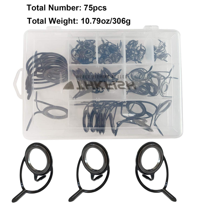 [Australia - AusPower] - THKFISH Fishing Rod Guides Fishing Rod Repair Kit Baitcasting Rod Guides Ceramics Stainless Steel Carbon Guide Repair Black/Burnished Silver 60pcs/75pcs A-75pcs Black- Frame 