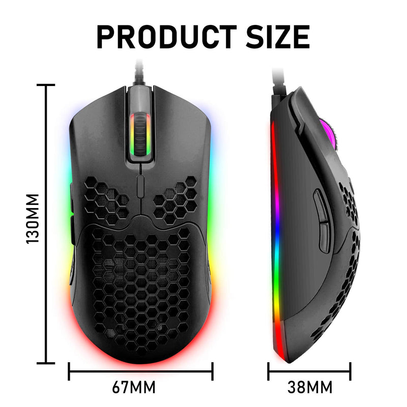 [Australia - AusPower] - Lightweight Gaming Mouse,26 Kinds RGB Backlit Mice,PixArt 3325 12000 DPI Mouse,Ultralight Honeycomb Shell Ultraweave Cable Mouse and Anti-Key Can Be Set for PC Gamers and Xbox and PS4 Users(Black) Black RGB 