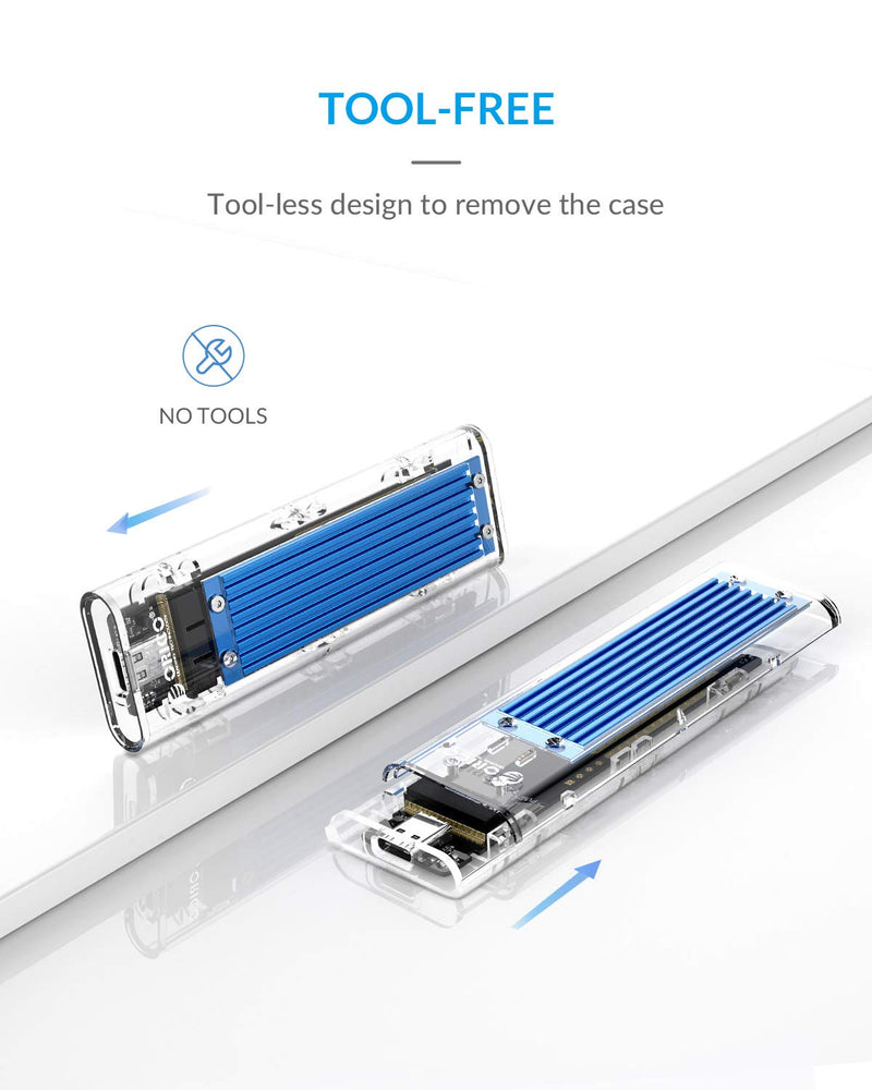 [Australia - AusPower] - ORICO NVME M.2 to Type-C USB3.1 Gen2 10Gbps Transparent External Solid State Drive Adapter Enclosure for 2280 2260 2242 2230 PCI-E M2 M-Key SSD, USB Type C Converter Case (TCM2-Blue) Blue 