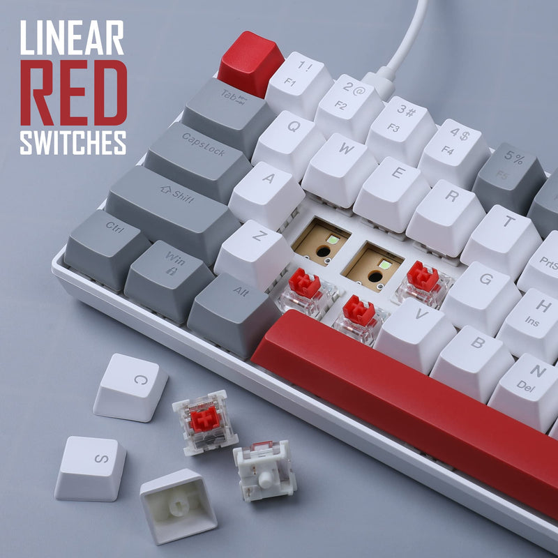 [Australia - AusPower] - 60% Mechanical Gaming Keyboard, Grey&White Gaming Keyboard with Hot Swappable Linear Red Switches, Wired Detachable Type-C Cable Mini Keyboard with Powder Blue Backlight for Windows/Mac/PC/Laptop grey&white with hot swappable red switch 