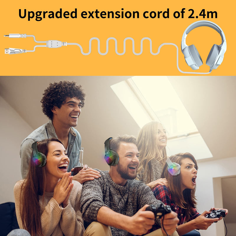 [Australia - AusPower] - Gaming Headset for Xbox One, Noise Canceling Wired Over-Ear Gamer Headset for PC/MAC/PS3/PS4/Switch with 7.1 Surround Sound and Microphone, 50mm Speaker Drivers, LED Light White 