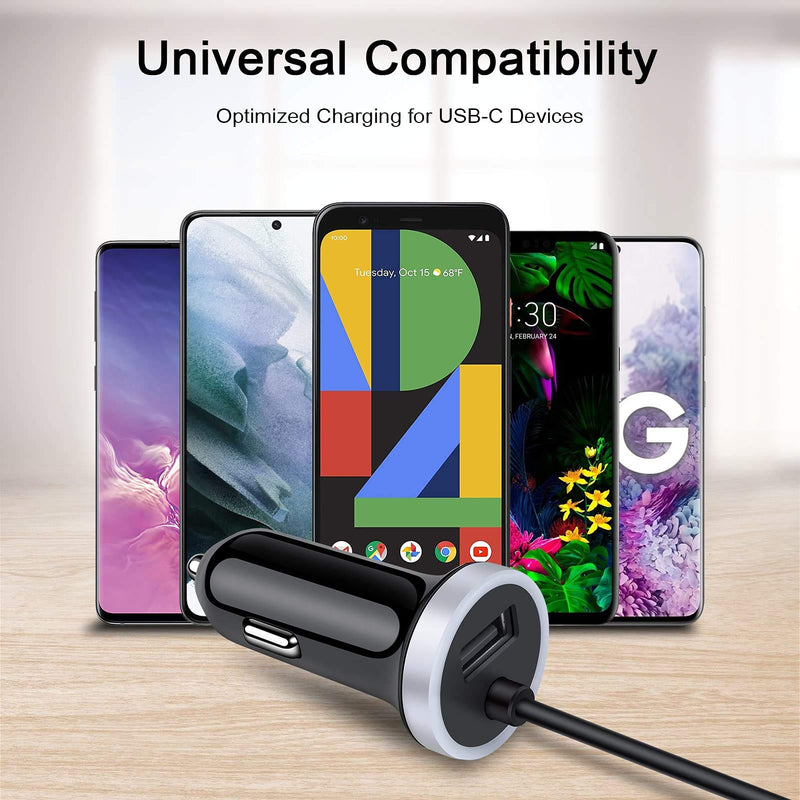 [Australia - AusPower] - Type C Car Charger Fast Charging Cigarette Lighter Adapter for Samsung Galaxy S22 S21 Ultra 5G S20 FE Note20, A51/71/10e/11/20/21+/50, Moto G Stylus Power Play,Pixel XL 2 3 4 5XL with 3FT USB Cable 