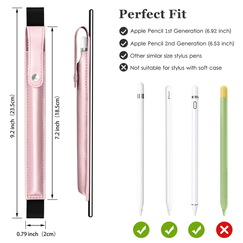 [Australia - AusPower] - DTTO Pencil Case for Apple Pencil 1st/2nd Generation, PU Leather Pencil Sleeve Pouch with Detachable Elastic Band for iPad 9.7"/ 10.2"/ 10.5"/ 10.9"/ 11"/ 12.9" Case, Rose Gold 