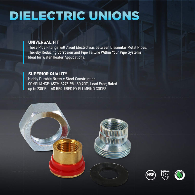 [Australia - AusPower] - Midline Valve EVGG0100-OM Dielectric Union Pipe Fitting 1 in. FIP Reduces Electrolysis Brass x Stainless Steel 1" FIP 
