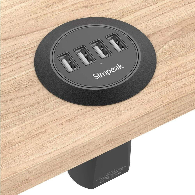 [Australia - AusPower] - Simpeak 30W 4-Port USB Desk Charger Desktop Charging Station Mounts on The 2.0"/2.4" Grommet Hole with Power Cable (Match 2pcs Grommet),C51 Black 