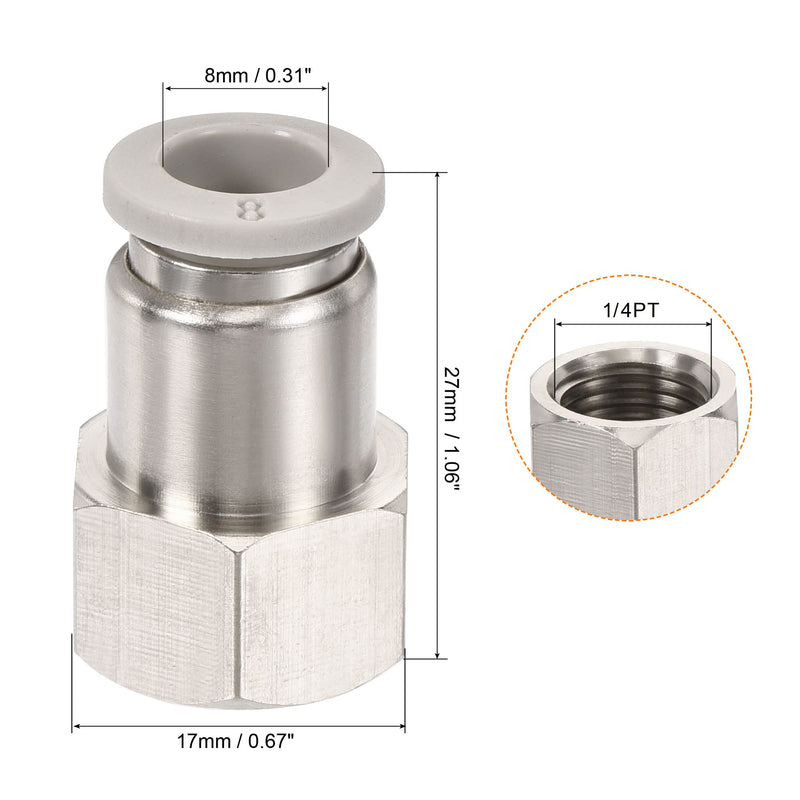 [Australia - AusPower] - MECCANIXITY Push to Connect Fittings 1/4PT Female Thread Fit 8mm Tube OD Nickel-Plated Copper Straight Union Fitting, Pack of 3 