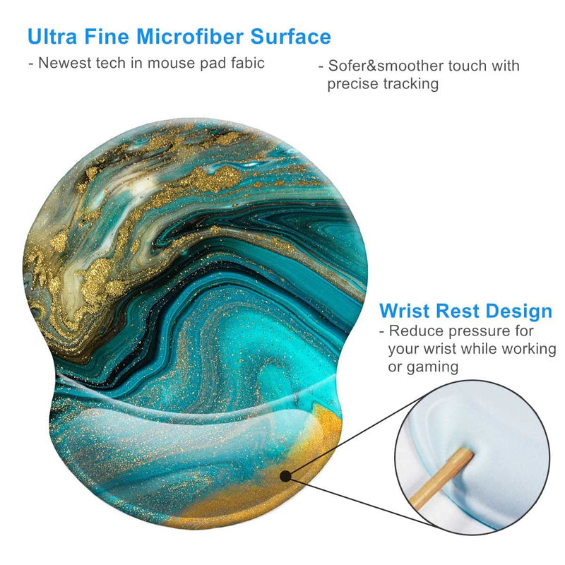 [Australia - AusPower] - Ergonomic Design Mouse Pad with Wrist Rest Support, Knocent Cute Lycra Cloth, Non-Slip PU Base Mat, Pain Relief Mousepad for Gaming & Working (Wrist Green Gold Marbling) (N7-GL53-R8G9) Wrist Green Gold Marbling 