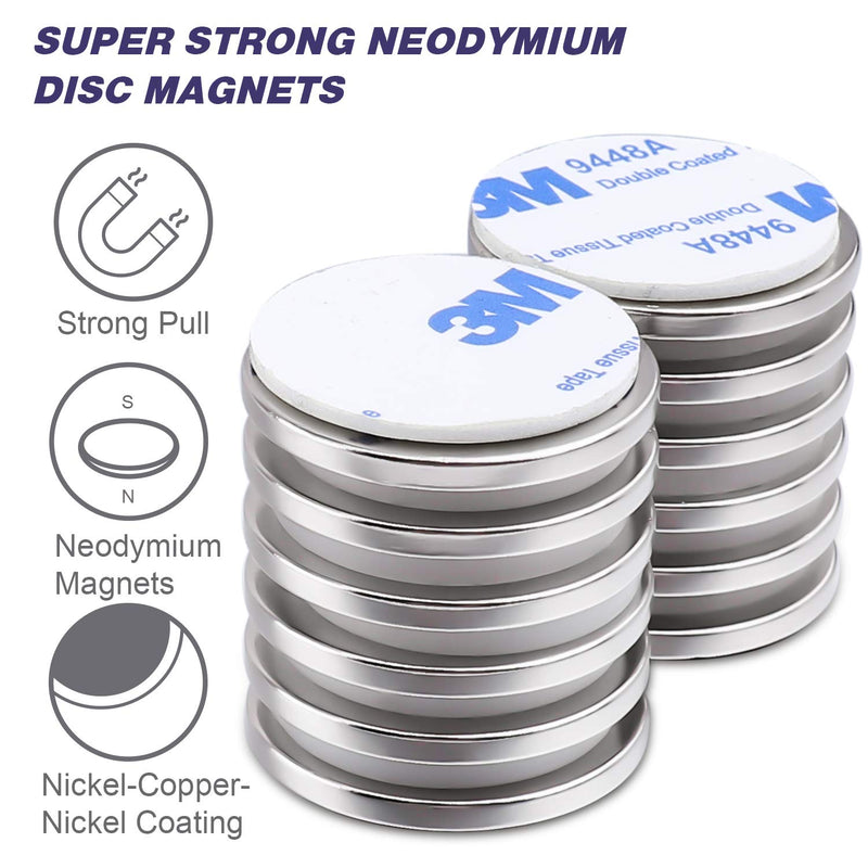 [Australia - AusPower] - Super Strong Neodymium Disc Magnets with Double-sided Adhesive, Powerful Permanent Rare Earth Magnets. Fridge, DIY, Building, Scientific, Craft, and Office Magnets, 1.26 inch D x 1/8 inch H - 12 Packs 