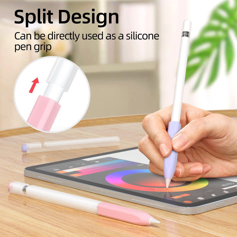 [Australia - AusPower] - JOOSKO Pencil Case Compatible with Apple Pencil 1st Generation Case, [2 Pack] Soft Silicone Pencil Case， [with 10 Pencil tip Cover] for Apple Pencil 1st Generation. (Pink, Purple) Pink, Purple 