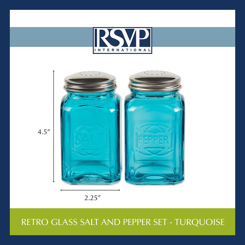 [Australia - AusPower] - RSVP International Retro Glass Salt & Pepper Shaker | Stainless Steel Lids |, 8 oz, Turquoise 