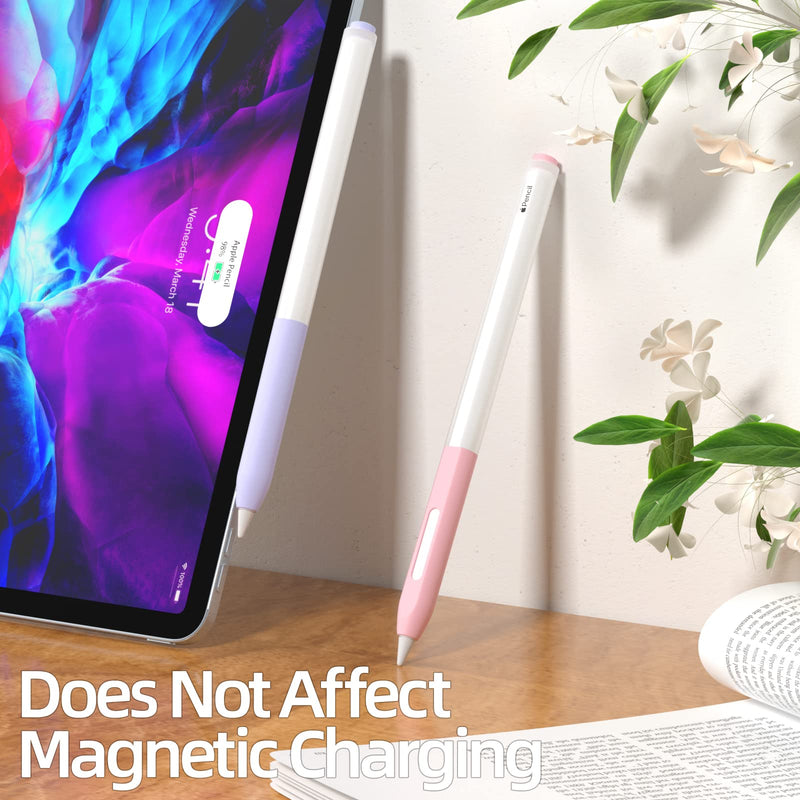[Australia - AusPower] - JOOSKO Compatible with Apple Pencil 2nd Generation Case, 2 Pack Silicone Pencil Case, Supports Magnetic Charging and Double Click Function, [with 10 Silicone Tip Cover]. (Pink + Purple) Pink + Purple 